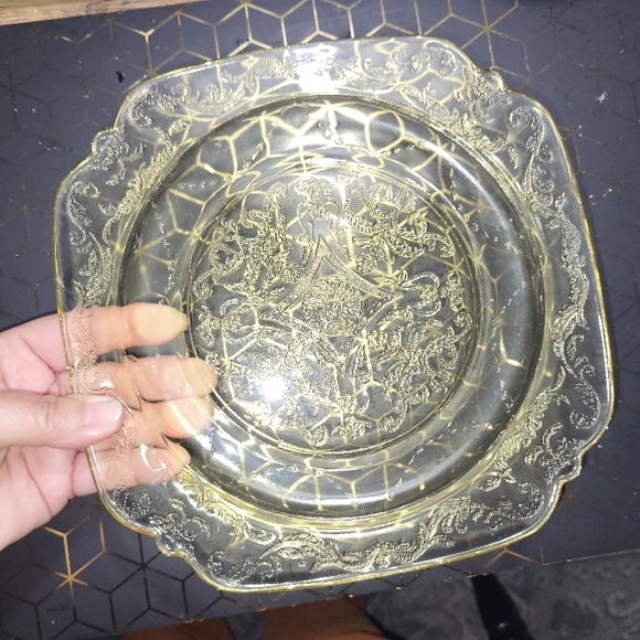 Vintage Amber Depression Glass Dinnerware Set, Dinner & Lunch Plates, Cups & Sau - Picture 3 of 16